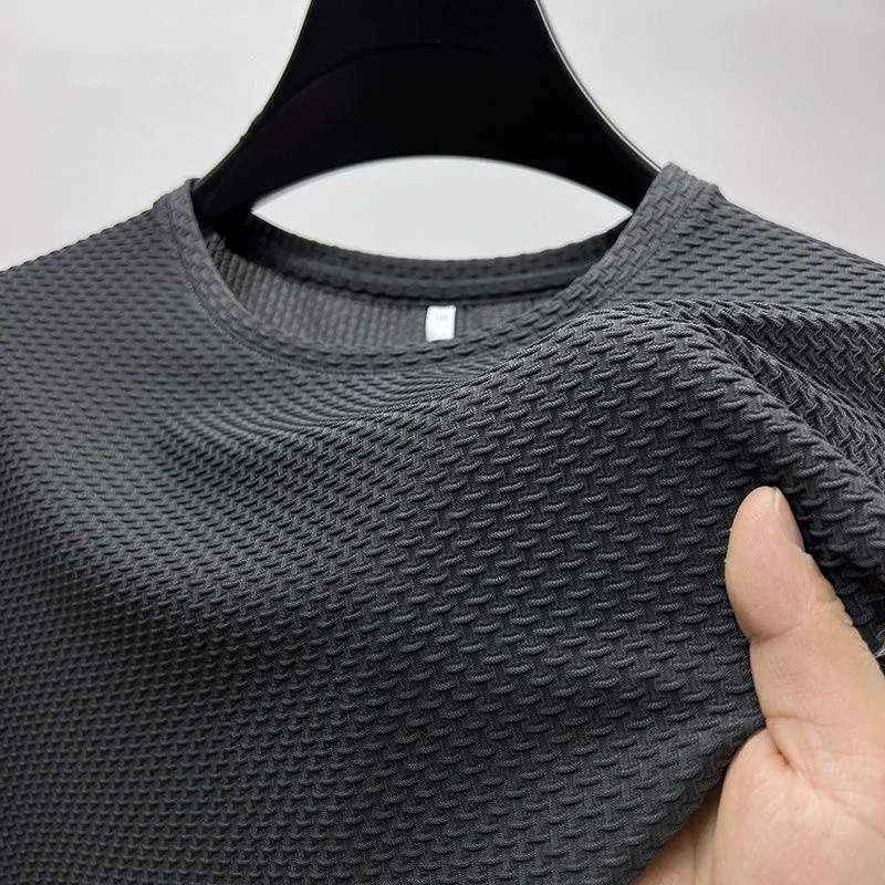 Summer Ice Silk High-End Solid Color High Quality Short Sleeve T Shirts Men's Breathable Fashion T-Shirt Male Brand Clothes 4XL image 3