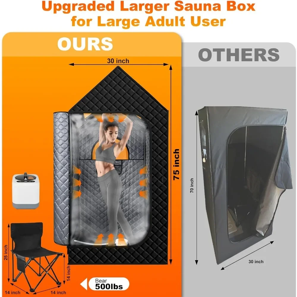 Caja de sauna portátil para spa de cuerpo completo, sala de sauna con vaporizador de 110 V, control remoto, 9 niveles de temperatura, silla plegable, temporizador