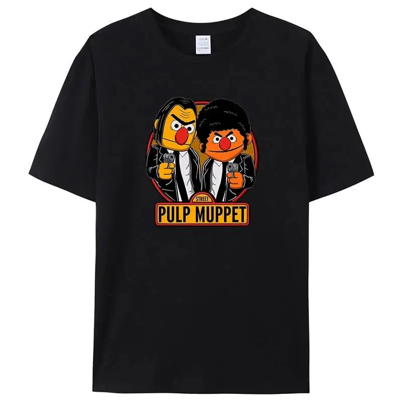 

Fashion Men's Clothing Breathable Sesame Street Print Casual Cotton T-Shirt Vintage Summer Short Sleeve Summer T-Shirt