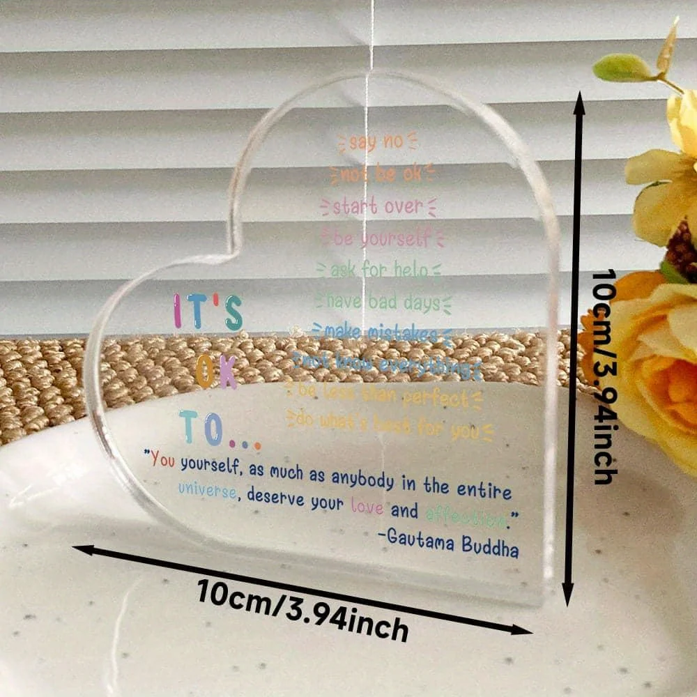 Brand 2D Acrylic Heart Sign Motivational Wall Decor Positive Affirmation Mindfulness Quote Self Love Mental Health Awareness Gif