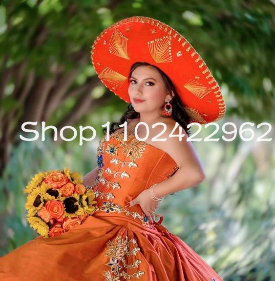 Orange Brown Puffy Princess Quinceanera Dresses Embroidery Lace Corset Prom Sweet 15 dress Quinceañera photography ideas