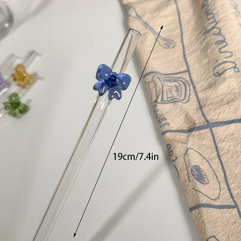 19cm Cute Bowtie Glass Heat-Resistant Straw Reusable Cocktail Juice Drinking Straw For Festival Wedding Party