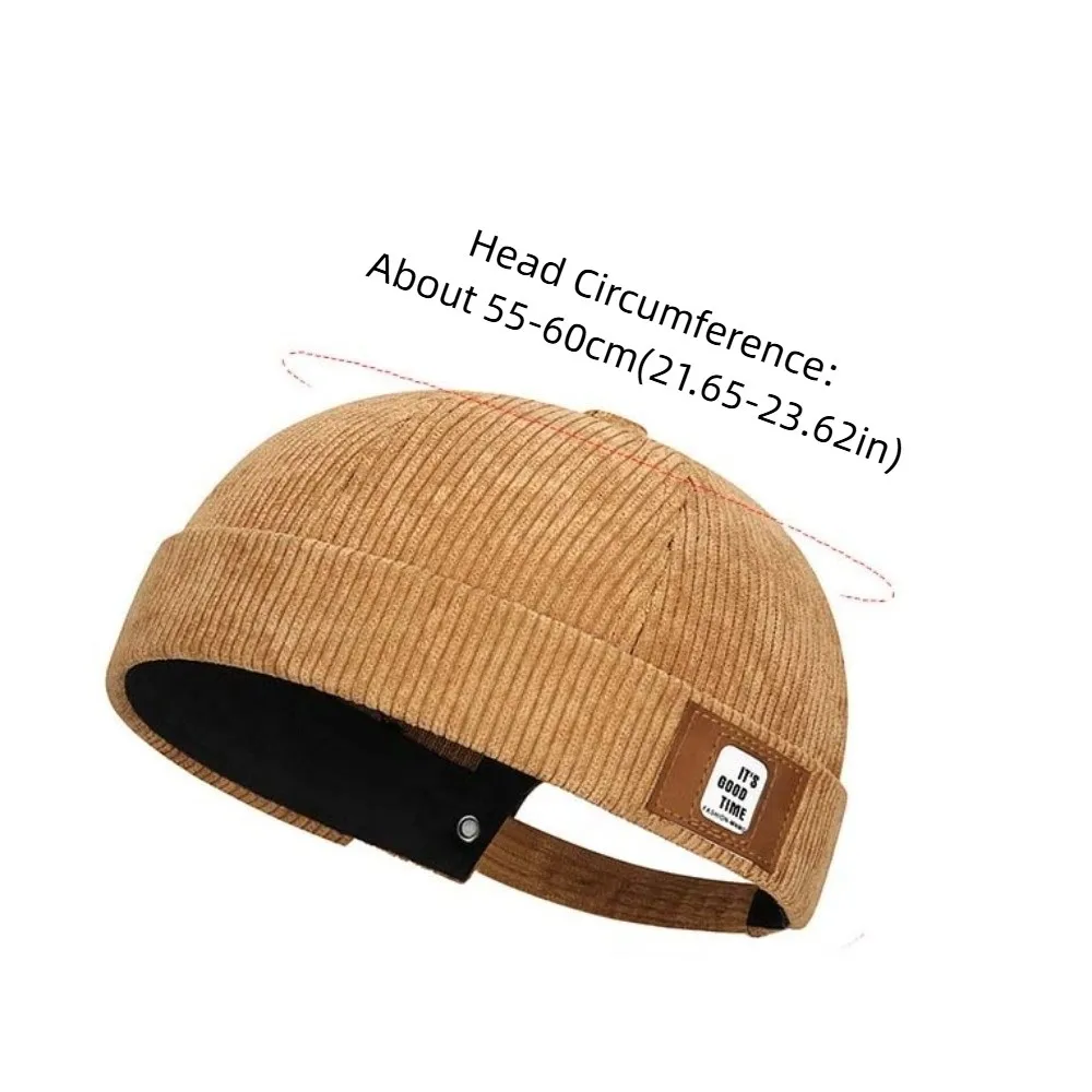 Modna czapka docker w jednolitym kolorze, w stylu vintage, regulowana, okrągła, bez rondu, z miękkiego, wygodnego sztruksu, czapka typu dome/melon na co dzień.