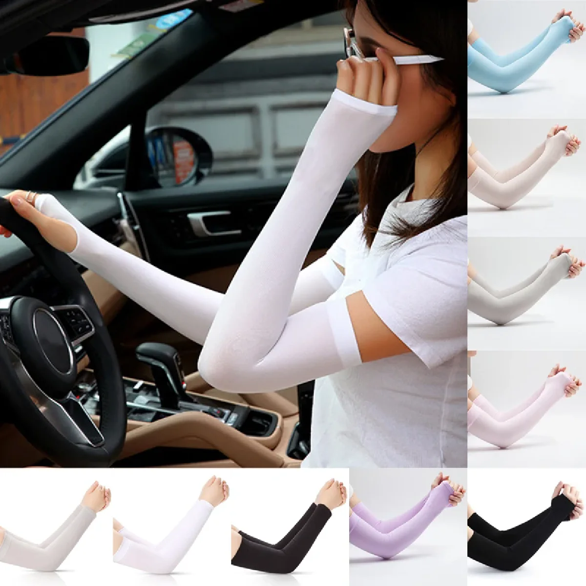 1 Pair Summer UV Protection Arm Sleeves Outdoor Fishing Cycling Driving Half-Finger Hand Gloves Cover Warmer Sports Long Sleeve