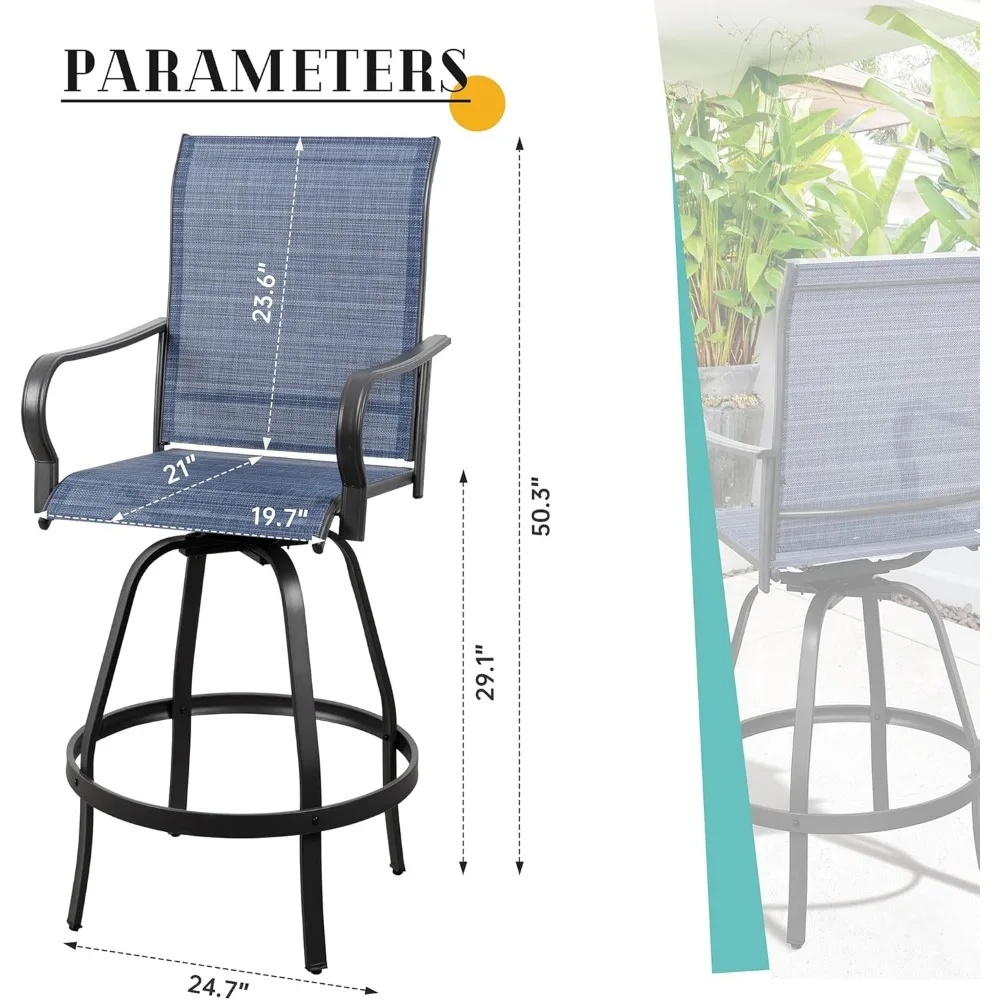 Chaises de Bar pivotantes hautes en Textile métallique toutes saisons, ensemble de bistro haut d'extérieur, tabourets de Bar pivotants de Patio résistants aux intempéries