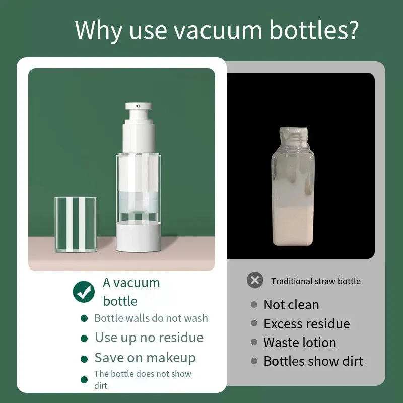 15/30/50ml  Travel Transparent Vacuum Airless Pump Spray Lotion Bottle Empty Refillable Cosmetic Lotion Cream Container