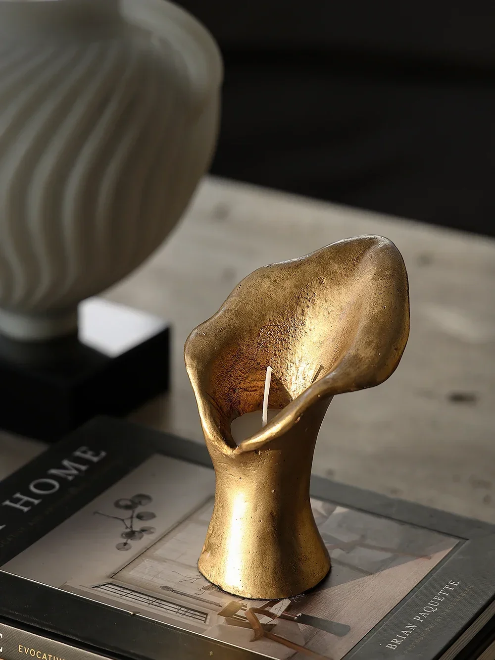 

r5.13 metal medieval calla lily candle holder casting study tabletop candle ornament