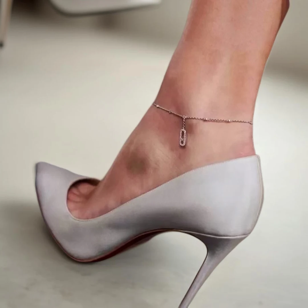 S925 Sterling Silber Voll-Diamantbesetztes Sommer-Sexy Damen-Fußkettchen CNC-beschichtet mit 18K Weißgold, Elegantes Fußkettchen – Detail 2