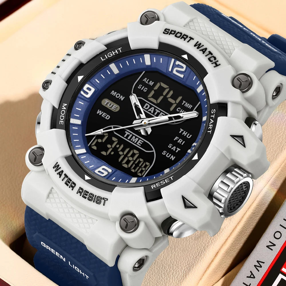 SANDA Men’s Waterproof Quartz Wristwatch Luxury Sport Brand Military Chronograph TPU Band Double Display Watch Man Clock