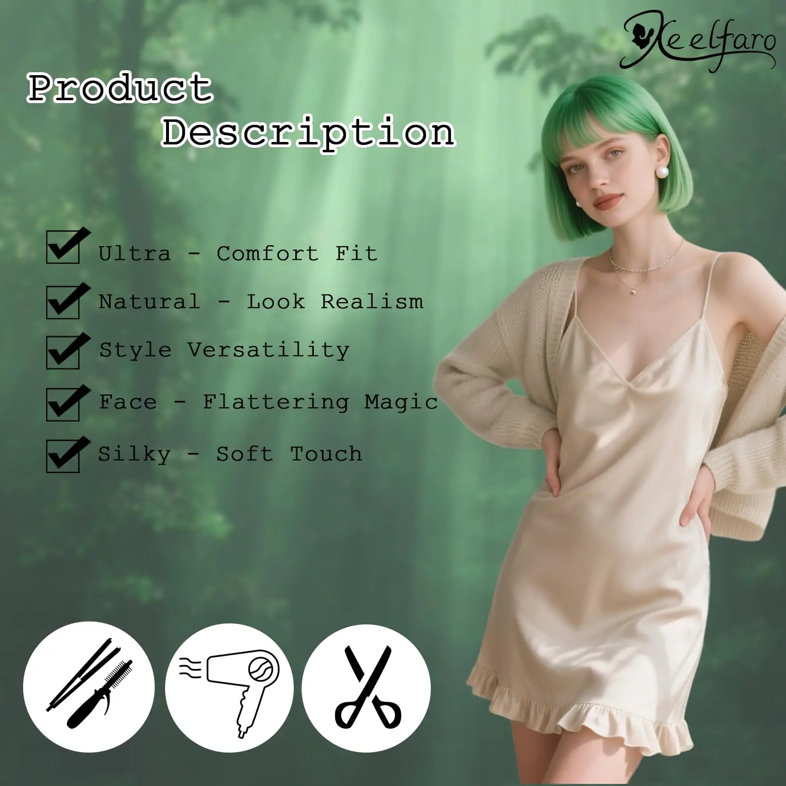 Green Bob Hairstyle Synthetic Wig for Cosplay & Parties