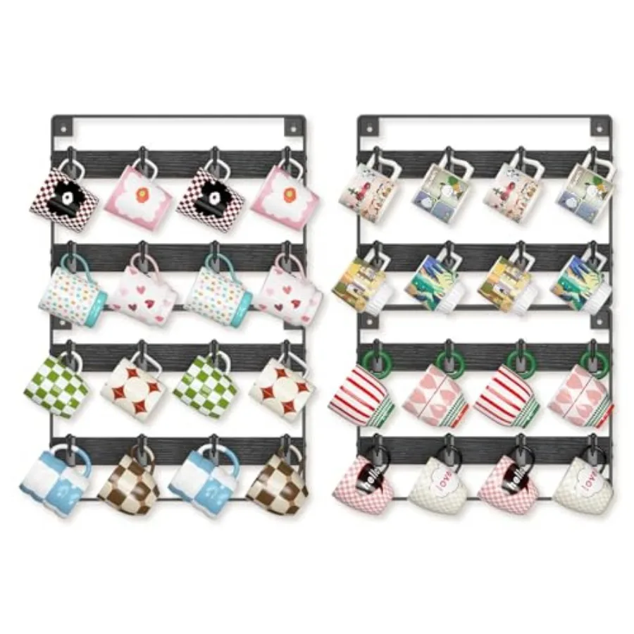 

Mug Holder Hanger Rack Wall Mounted Wooden Coffee Cup Storage Organizer Display Shelf with Movable Plastic Hooks, Ideal for Mug