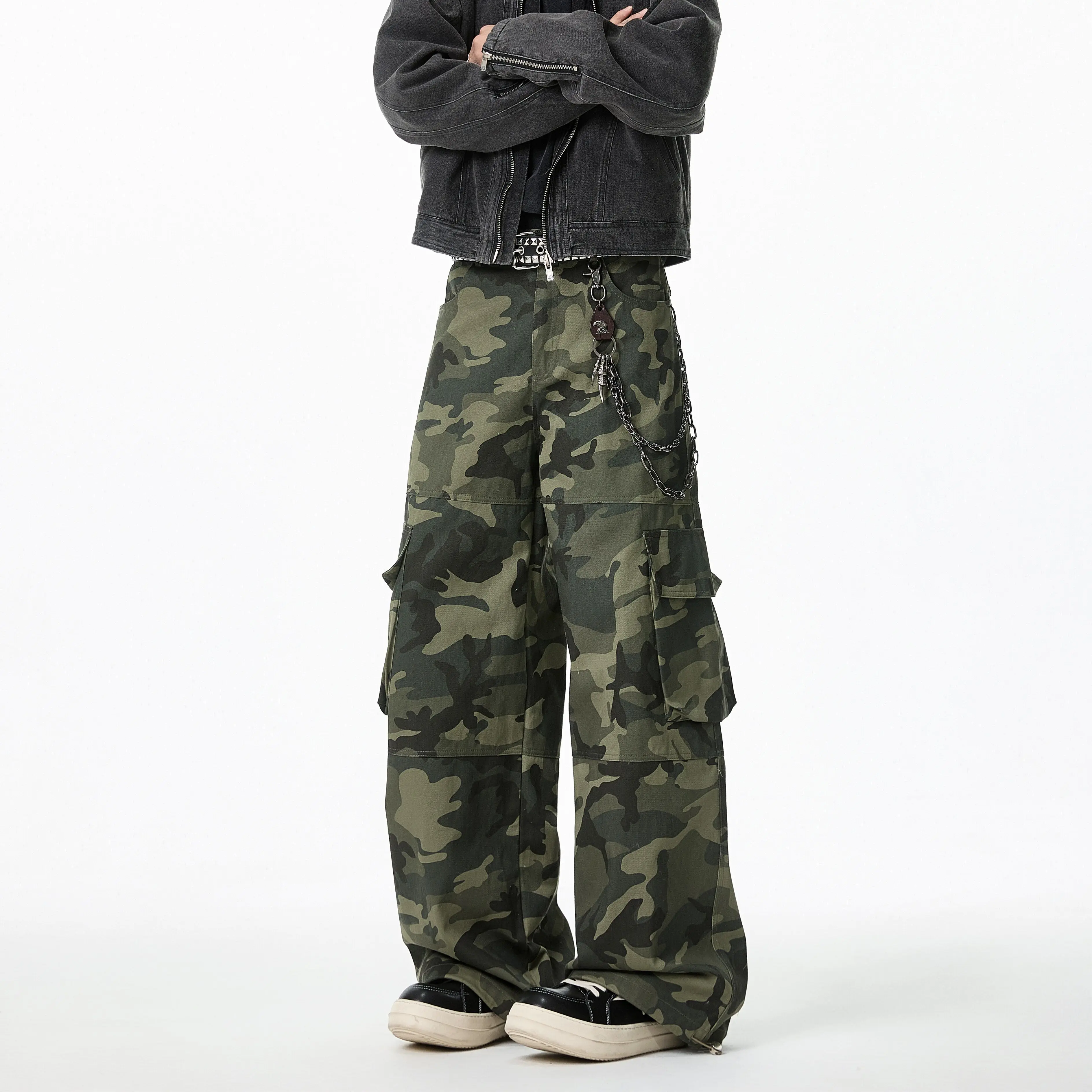 Loose Casual Pants American High Street Camouflage Workwear Large Pockets Wide Leg Long Trousers Plus Size Spring New Arrival
