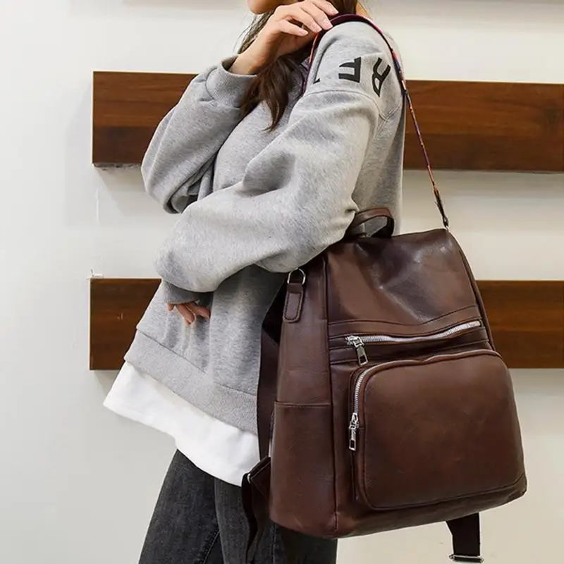 D46D 배낭 지갑 여성 패션 PU 가죽 여행 대형 숙녀 어깨 가방 안티 도난 가루 rucksack