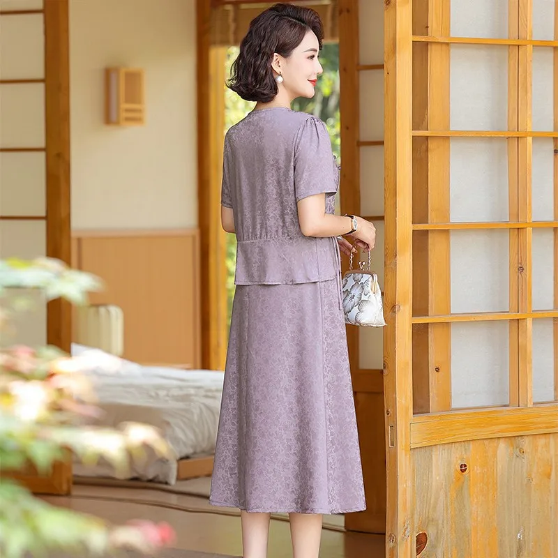 Female Solid Color Floral Mulberry Silk Midi Dres Spring Summer Elegant Patchwork Dress Vintage Casual Party Dresses