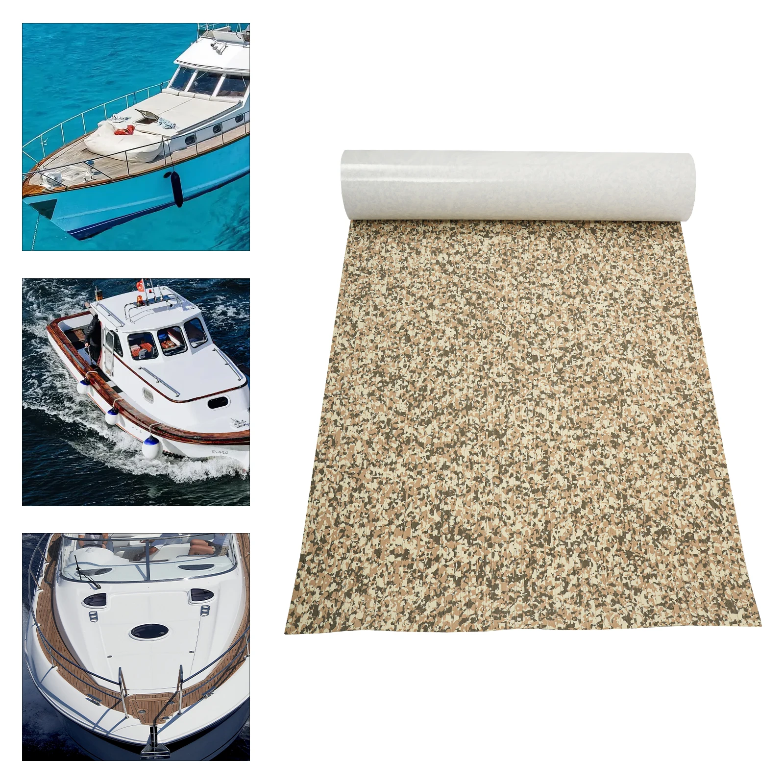 240×90cm×5mm Yellow EVA Self-Adhesive Boat Flooring Sheet Camouflage Stripes Floor Mat Non-slip Floor Mat for Yacht