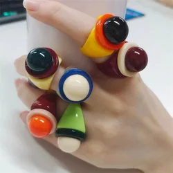 New Contrasting Colorful Geometric Round Acrylic Rings Cute  for Women Girls Travel Jewelry Gifts