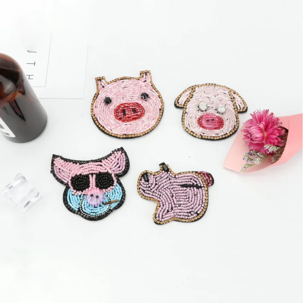 Handmade Beaded Pig Head Clothing Cloth Sticker, Support To Map, Exquisite Patch Sticker, Coat Decorative Sticker