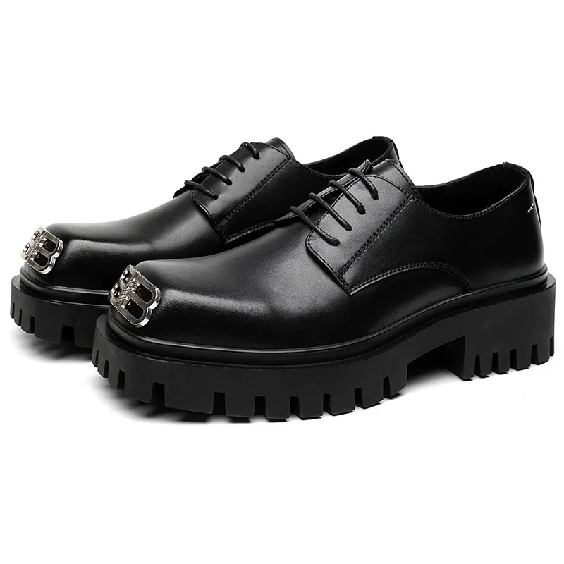 

High-End Feel Debout Casual Black Leather Shoes Men's Suit English Niche Top Head Design Korean Style Winter Autumn Boots