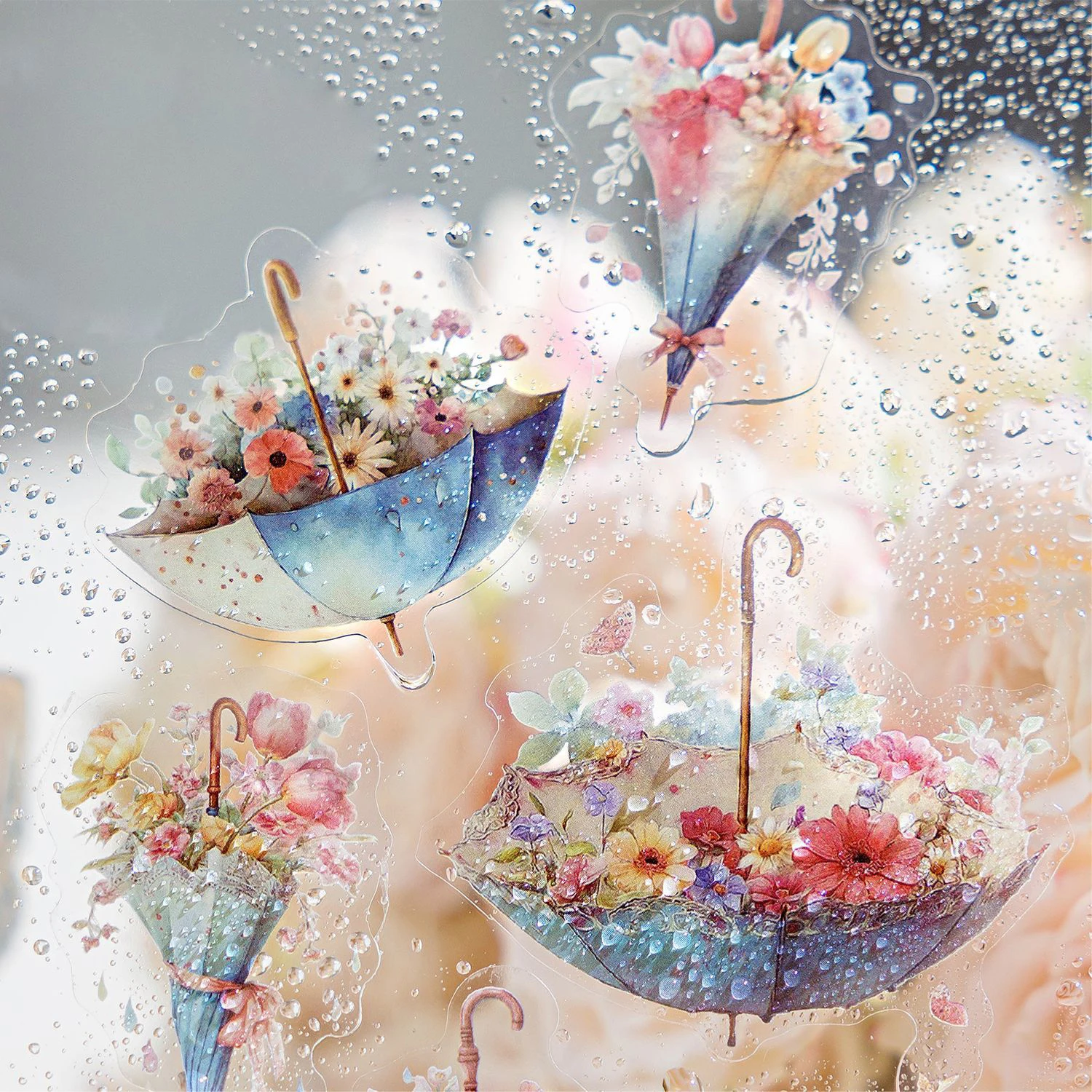 Flower Umbrella Concerto Series Vintage Landscape PET Sticker Creative DIY Journal Material Collage Scrapbook Stationery