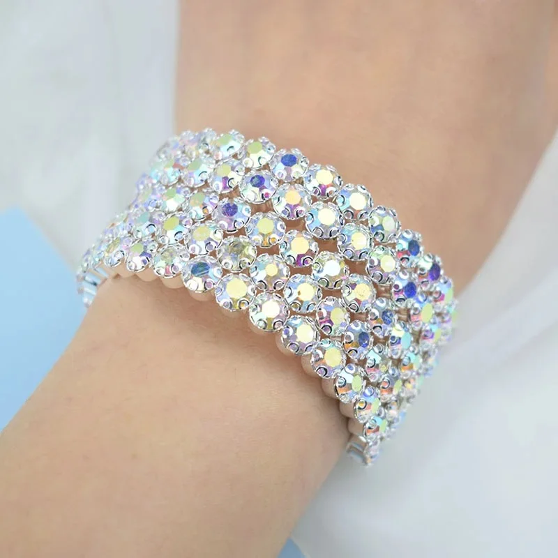 Luxury Women Bangles Multi Layer Shiny Crystal Bangles for Wedding Bridal Valentine