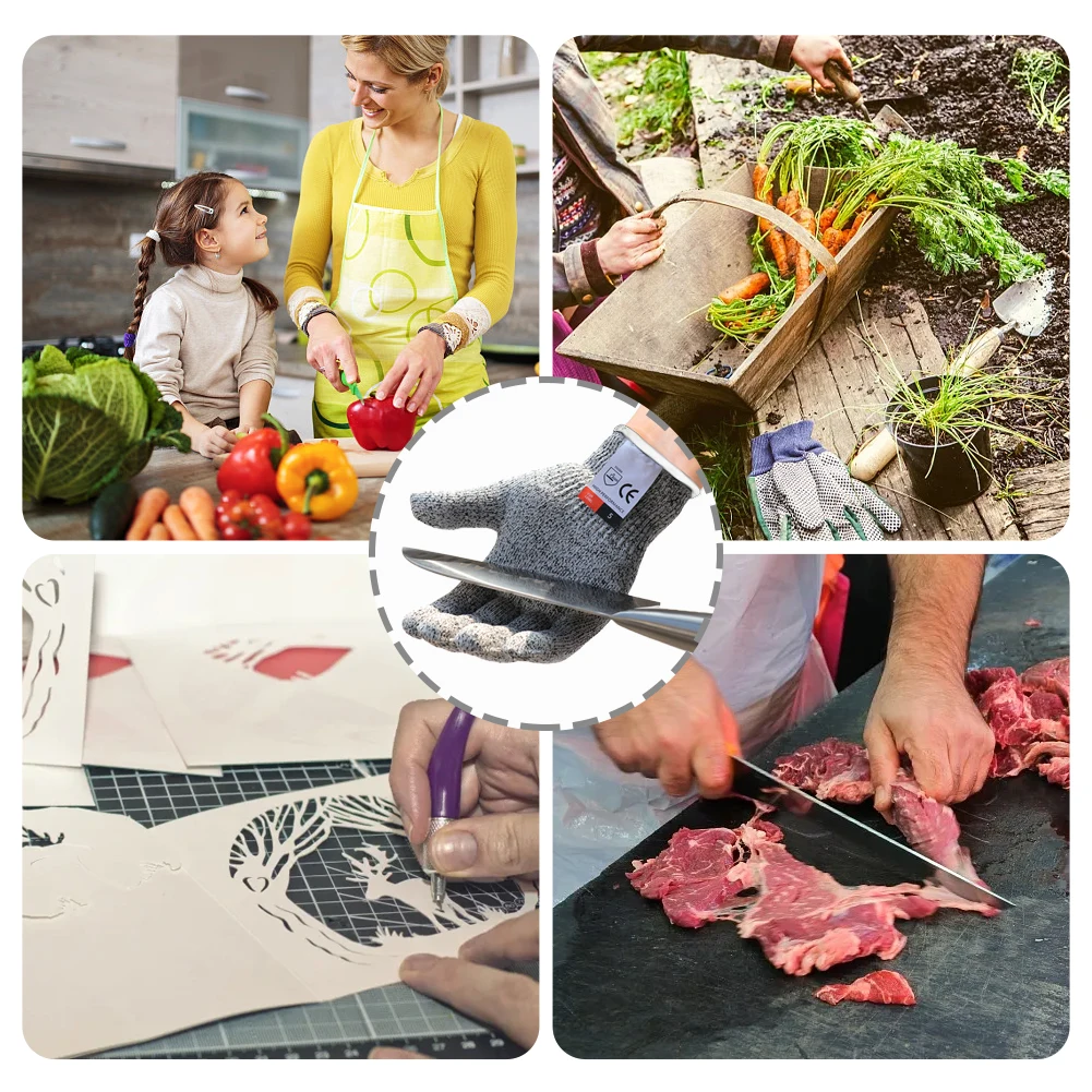 カッチャーカット耐性手袋、キッチン、肉、ガーデニング、魚の鱗、hppe、m、l快適、レベル5、保護安全、大人、ストレッチ、2ペア