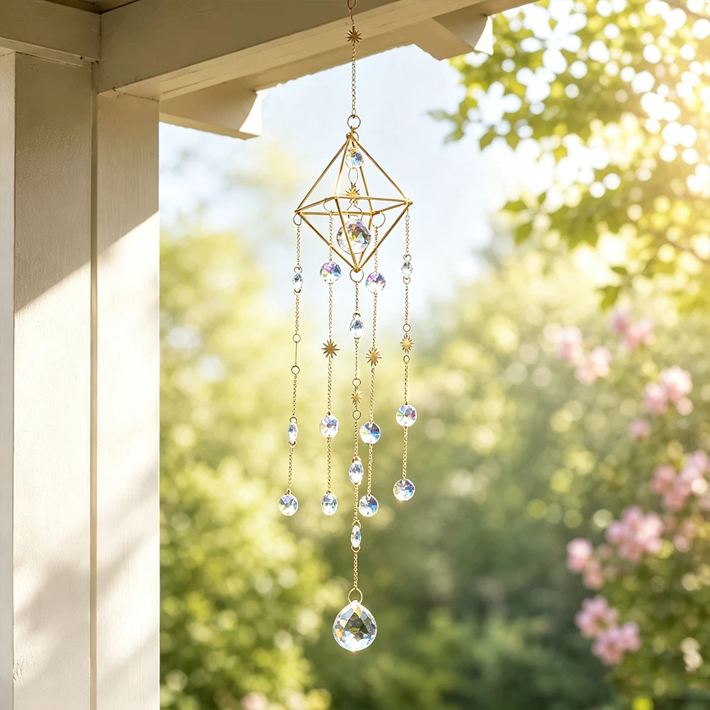 Geometrischer Diamantrahmen Kristall-Sonnenfänger Ornament AB Prisma Kristall-Lichtfänger Fenster-Veranda-Terrassen-Wanddekoration Regenbogen-Effekt – Detail 5