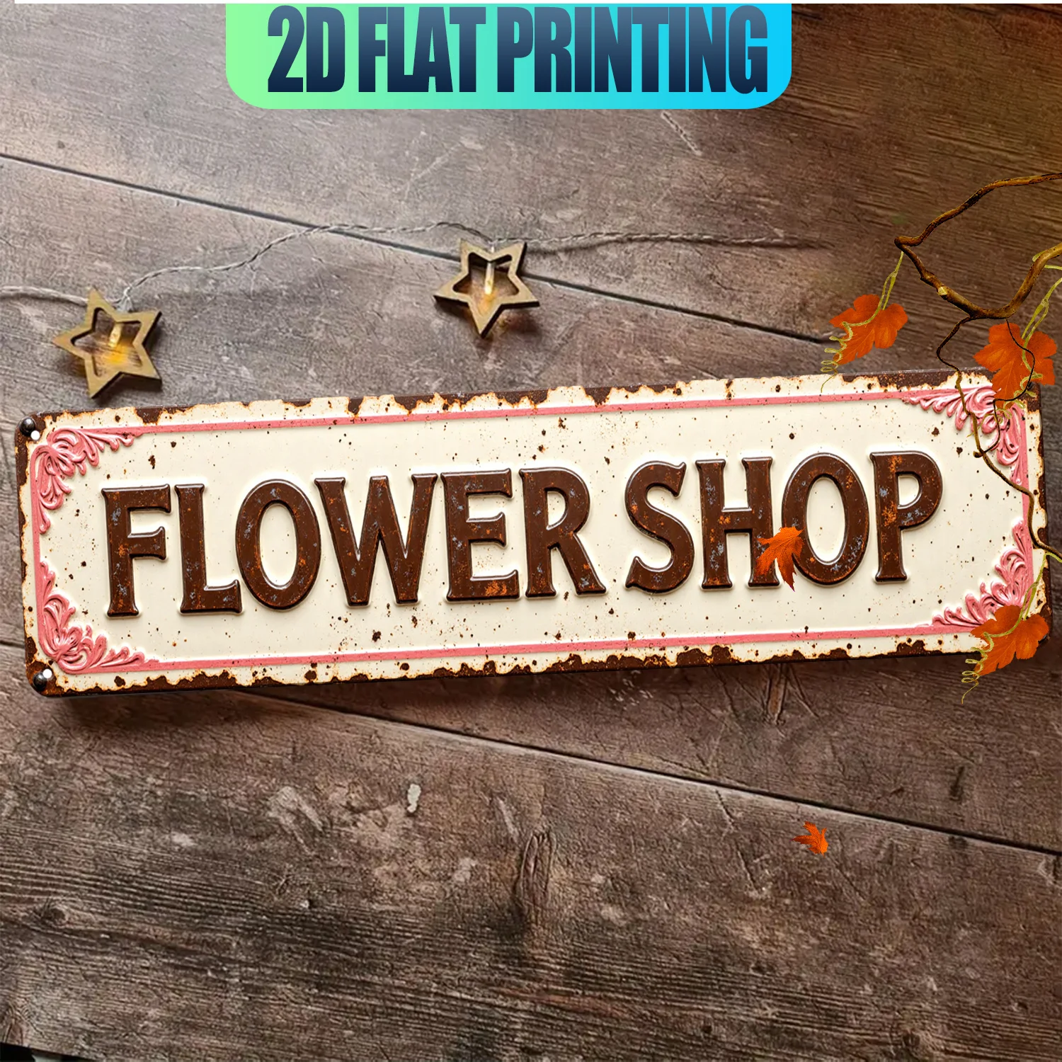 Letrero 2D, 1 pieza, estilo vintage de granja y floristería - Panel de metal de aluminio con diseño floral y de granja, estilo rústico