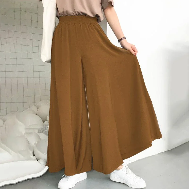 Spring And Summer Women\'s Plus Size Wide Leg Pants Ice Silk Fold Retro Minimalist Mid Rise Elastic Drape Straight Leg Trousers