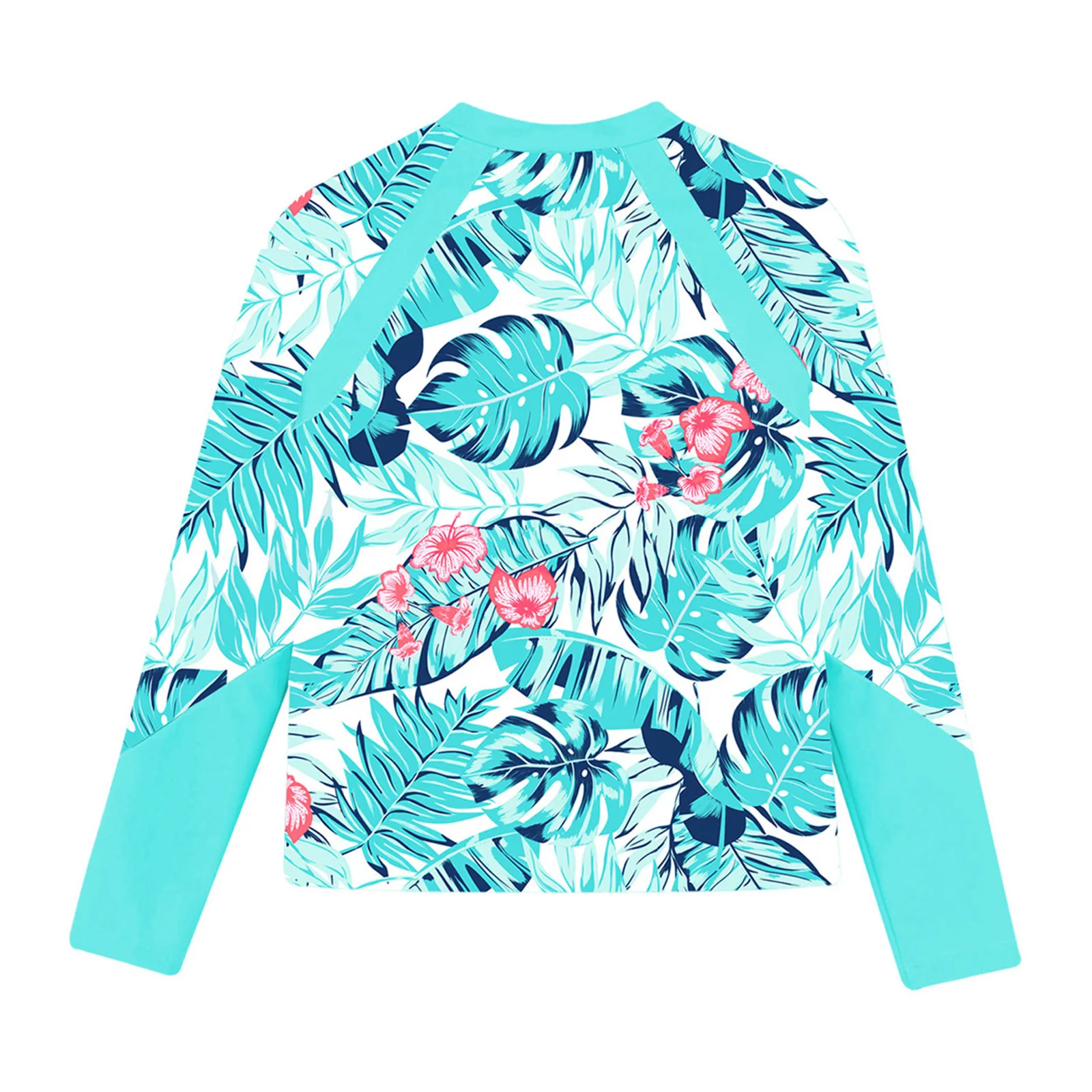 Kids Print Swim Top Girls Mock Neck Long Sleeve Front Zipper Print Tops Swimsuit Pool Beach UPF 50+ Surfing Bathing Tops