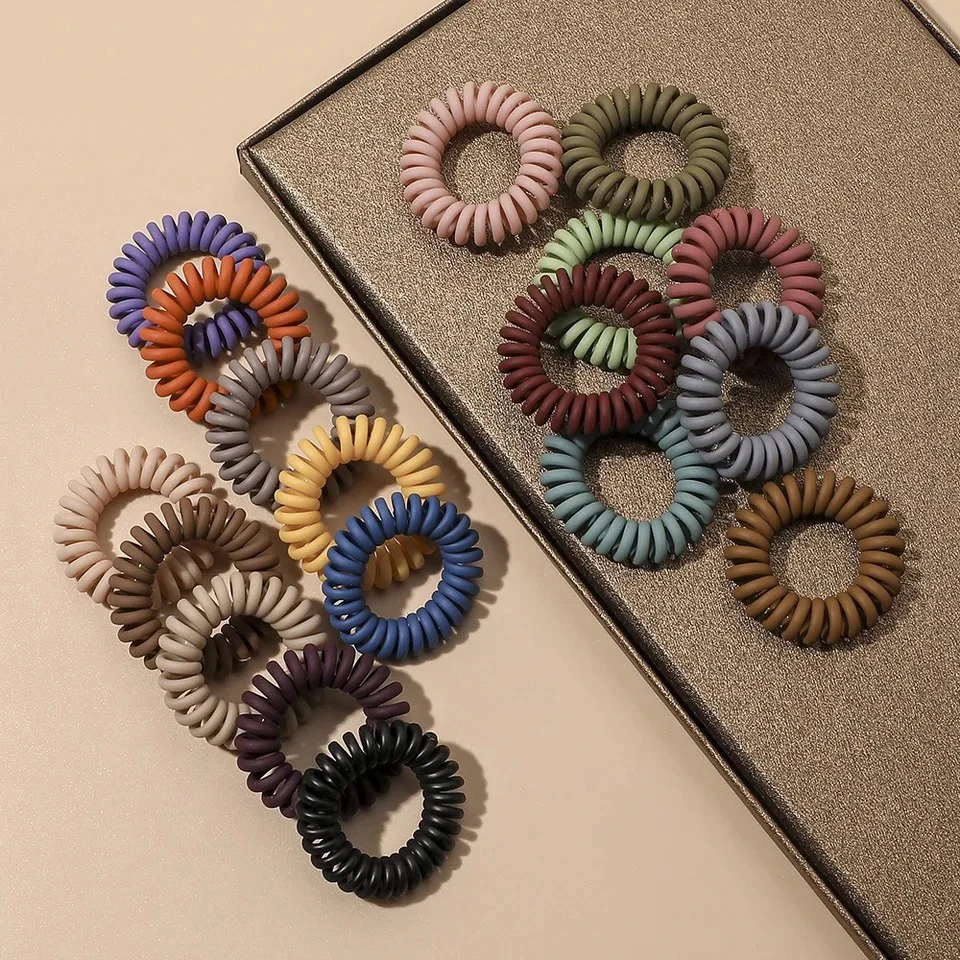 Women Fashion Frosted Matte Solid Telephone Wire Elastic Hair Band Spiral Coil Ropes Rubber Band Hair Tie Stretch Head Band