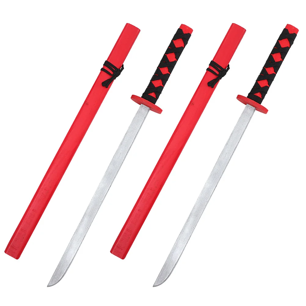 2 Pcs Childrens Toys Children’s Japanese Samurai Sword Creative Small Wood Swords Red Cosplay