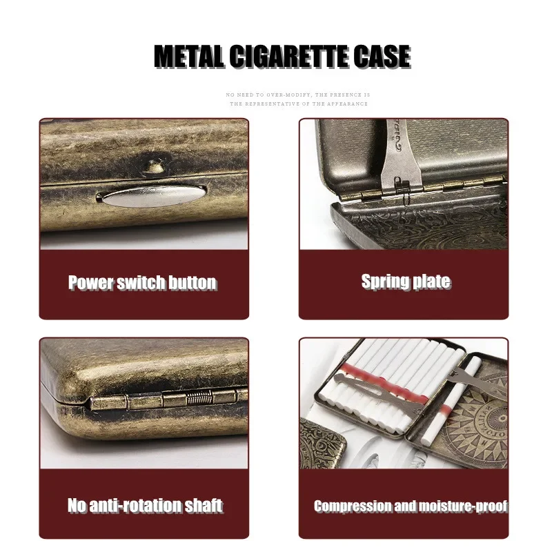 Retro Metal Cigarette Case Box Portable 20 Cigarettes Case Holder smoking accessories Men smoke Gifts gadgets Anti pressure 1pc