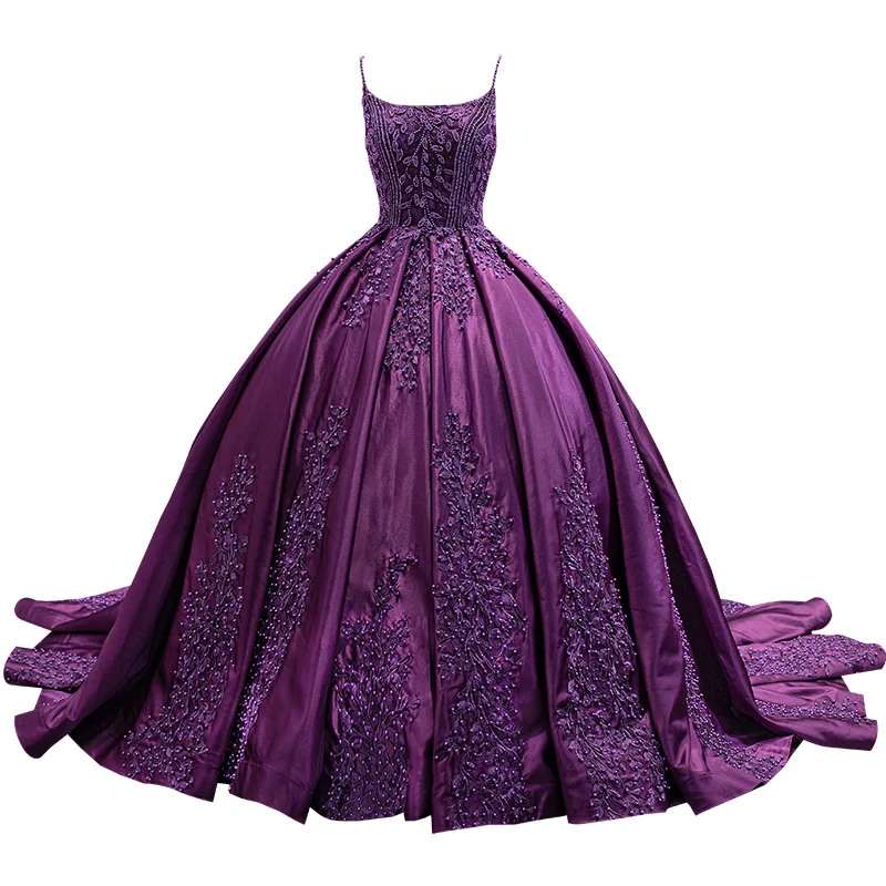 Purple Charro Quinceanera Dresses Ball Gown Spaghetti Straps Appliques Pearls Puffy Mexican Sweet 16 Dresses 15 Anos