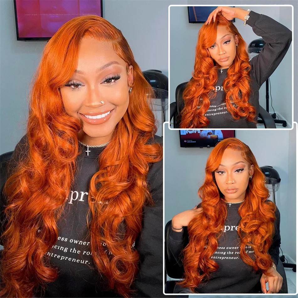 

32 40inch 13x4 13x6 200 Density Transparent HD Lace Front Wig for Women Body Wave Remy Human Hair Ginger Orange Color Glueless