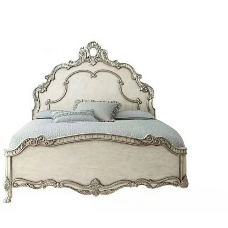 

American solid wood box hydraulic double bed, furniture bedroom carved storage bed, retro