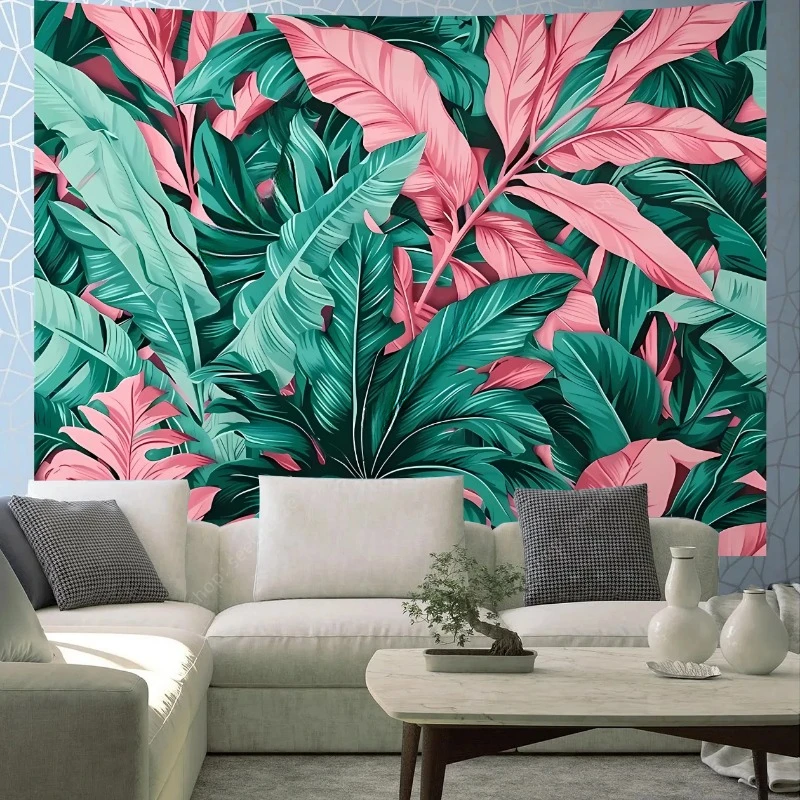 Tapestry Wall Hanging Tropical Green Leaves Pink Exotic Leaves Tropical Banana Palm Flower Wall Tapestry Bedroom Tablecloth Dorm