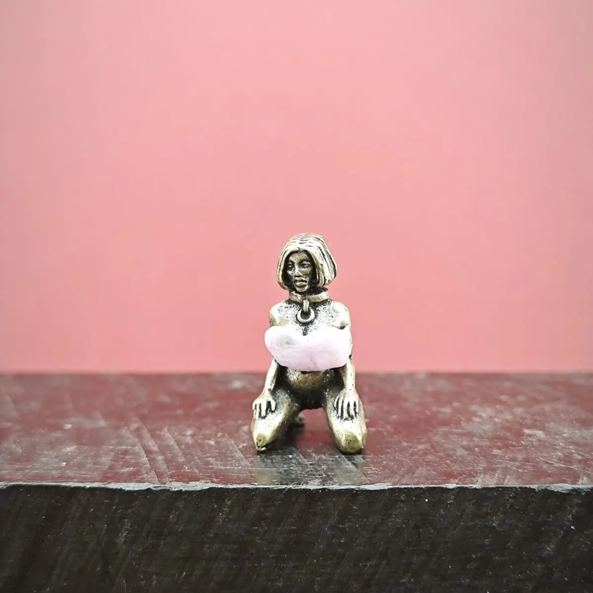 

Brass Miniature Kneeling Female Figurine Decorative Home Ornament, Collectible Mini Desk Statue