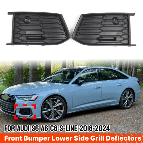아우디 S6 A6 C8 S-LINE 2019-2024용 프론트 범퍼 하단 안개등 그릴 1쌍, 자동차 안개등 커버 그릴, 자동차 액세서리