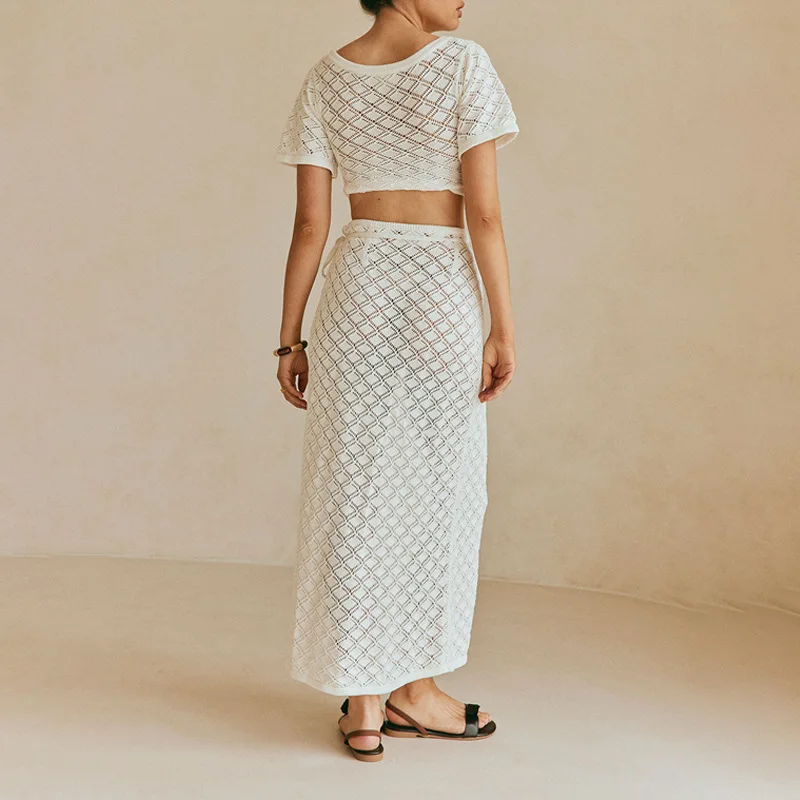 2025 verão casual moda feminina conjunto emenda design cinta saia longa conjunto de duas peças para mulher