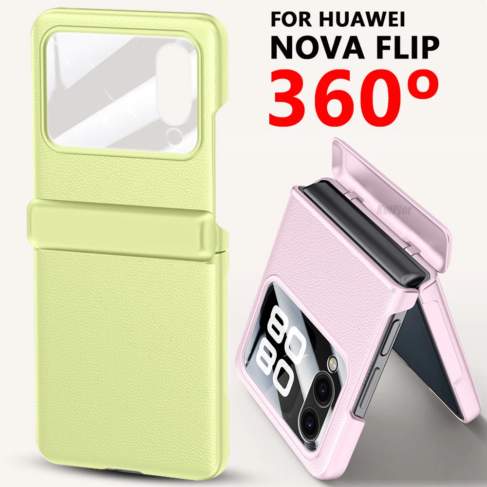 

Leather Case for HUAWEI NOVA FLIP Case 2024 Hinge Full Protection Transparent Clear Glass film Stand Cover Capa