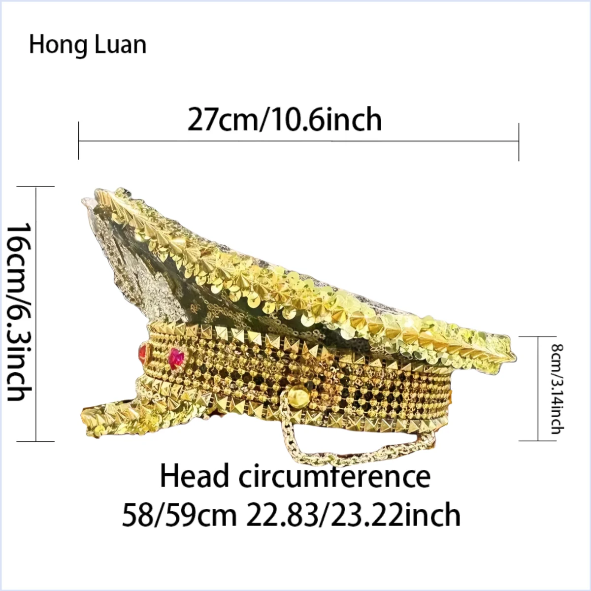 Czapka Kapitańska HongLuan z Żółtą Laserową Skórzaną Pętelką, Ozdobiona Cyrkoniami, Czapki Wojskowe dla Kobiet, Akcesoria na Festiwale Rave i Czapka Imprezowa dla Mężczyzn
