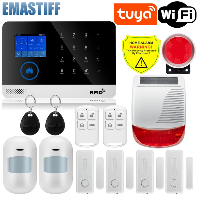 W2B WiFi Alarm System for Home Burglar Security Tuya Smart House App Control 433MHz GSM Wireless With Motion Sensor Camera