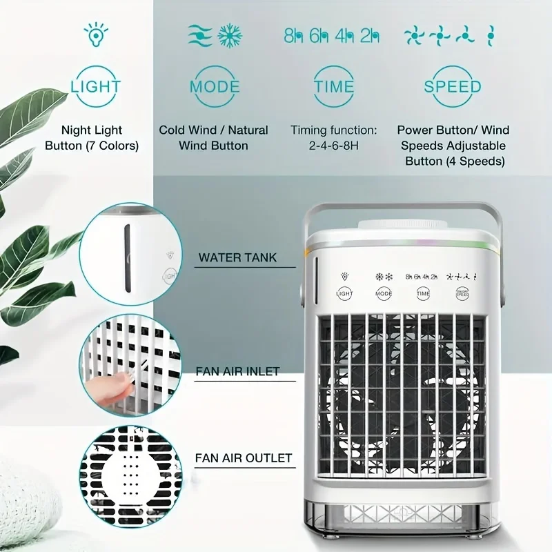 4-Speed Portable Misting Cooler Fan - Ultra-Portable, Evaporative Cooling, Humidifier, Mini USB Desktop Fan - Ideal for Bedroom,