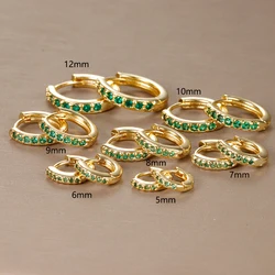 2PC Stainless Steel Green Small Hoop Earrings for Women Tiny Round Circle Zircon Piercing Earings personalized Trend Jewelry