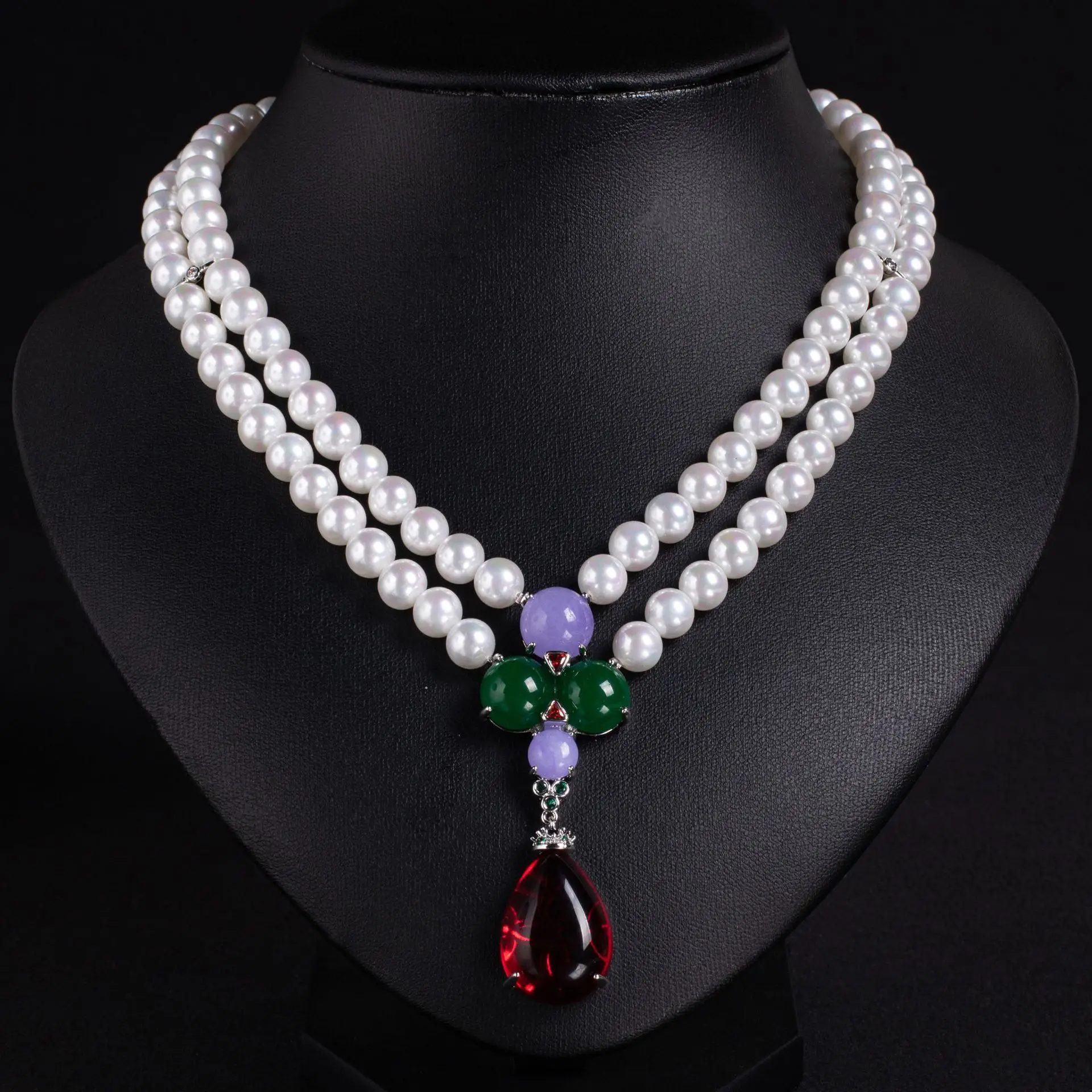 mom-chain-imitation-pearl-necklace-imitation-chalcedony-point-diamond-gem-pendant-middle-aged-and-elderly-mother's-day-gift-live