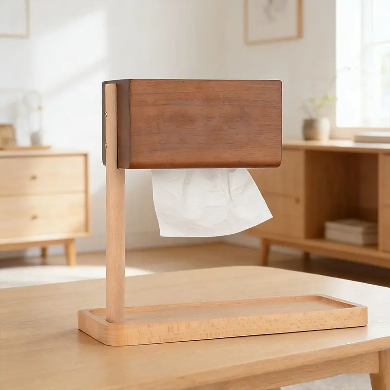 Solid wood multi-functional tissue box, desktop storage rack, rubber wood beech pumping carton, living room bedroom bedside rack