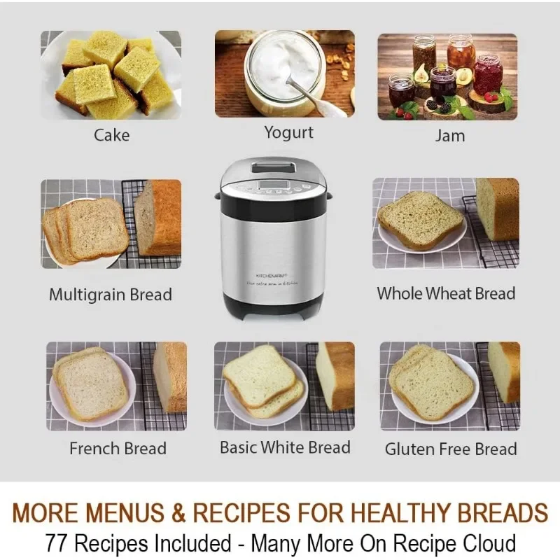 KITCHENARM 29-in-1 SMART Bread Machine with Gluten Free Setting 2LB 1.5LB 1LB Bread Maker Machine with Homemade Cycle