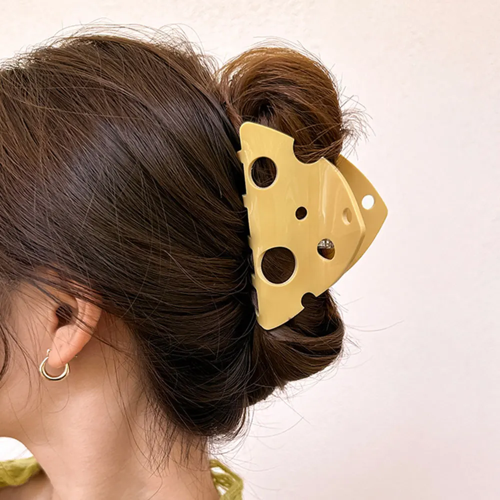 

New Solid Color Acrylic Cheese Hair Clips Elegant Women Korean Style Hairpin Funny Food Shark Claw Clip Girls Hair Accessories