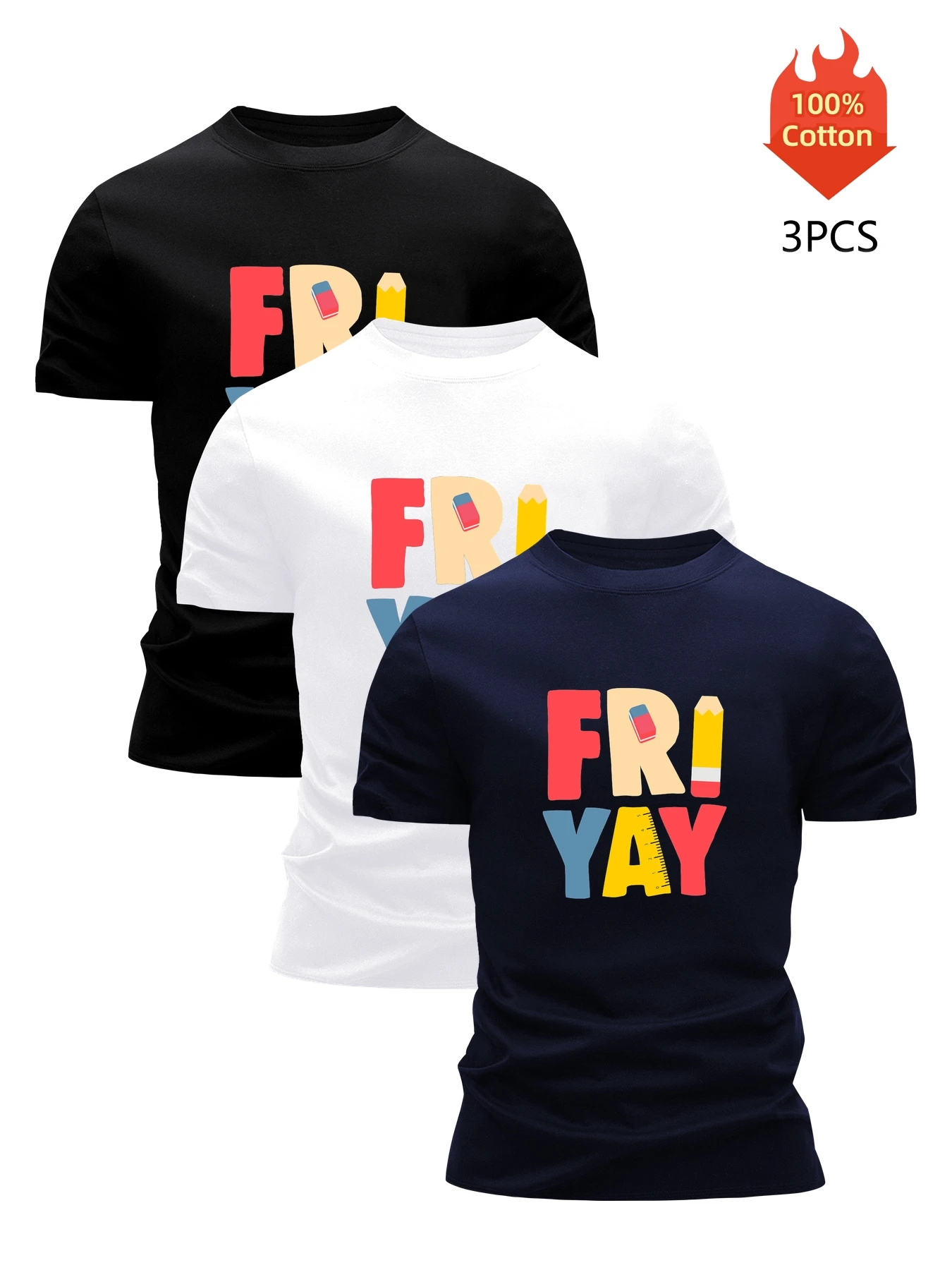 

3 Pack T-Shirt Мужская 100% Хлопок Графический Печатные Tees Смешные Летняя Блузка Повседневная Breathable Cool Luxury High Quality Одежда