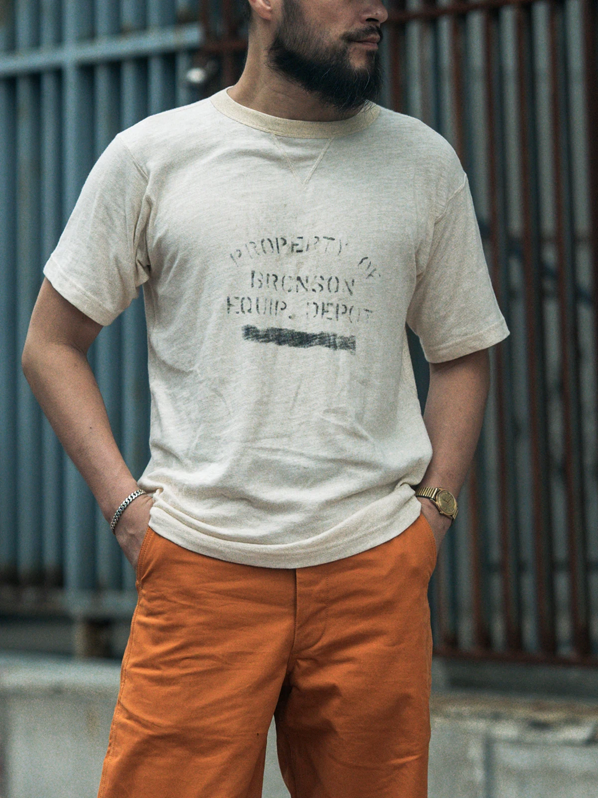 

Красная футболка Bronson Stand Fit ort Sve Cus Woven, американская хлопковая спортивная одежда, повседневная круглая футболка с чернильным принтом